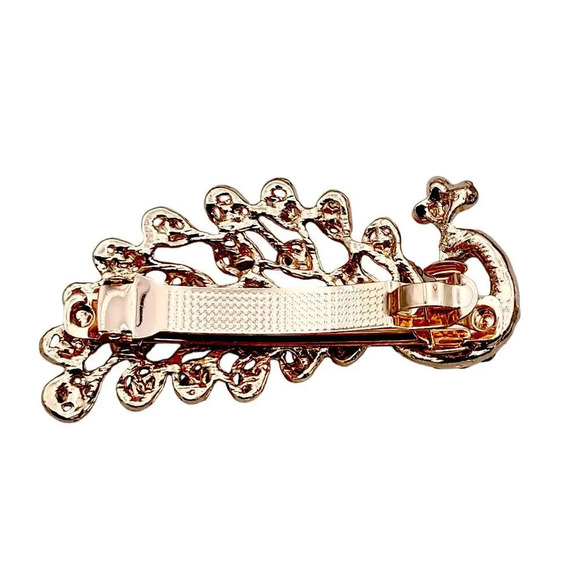 Peacock Colorful Rhinestone Rose Gold Tone Womens Girls Hair Clip - Picture 5 of 10